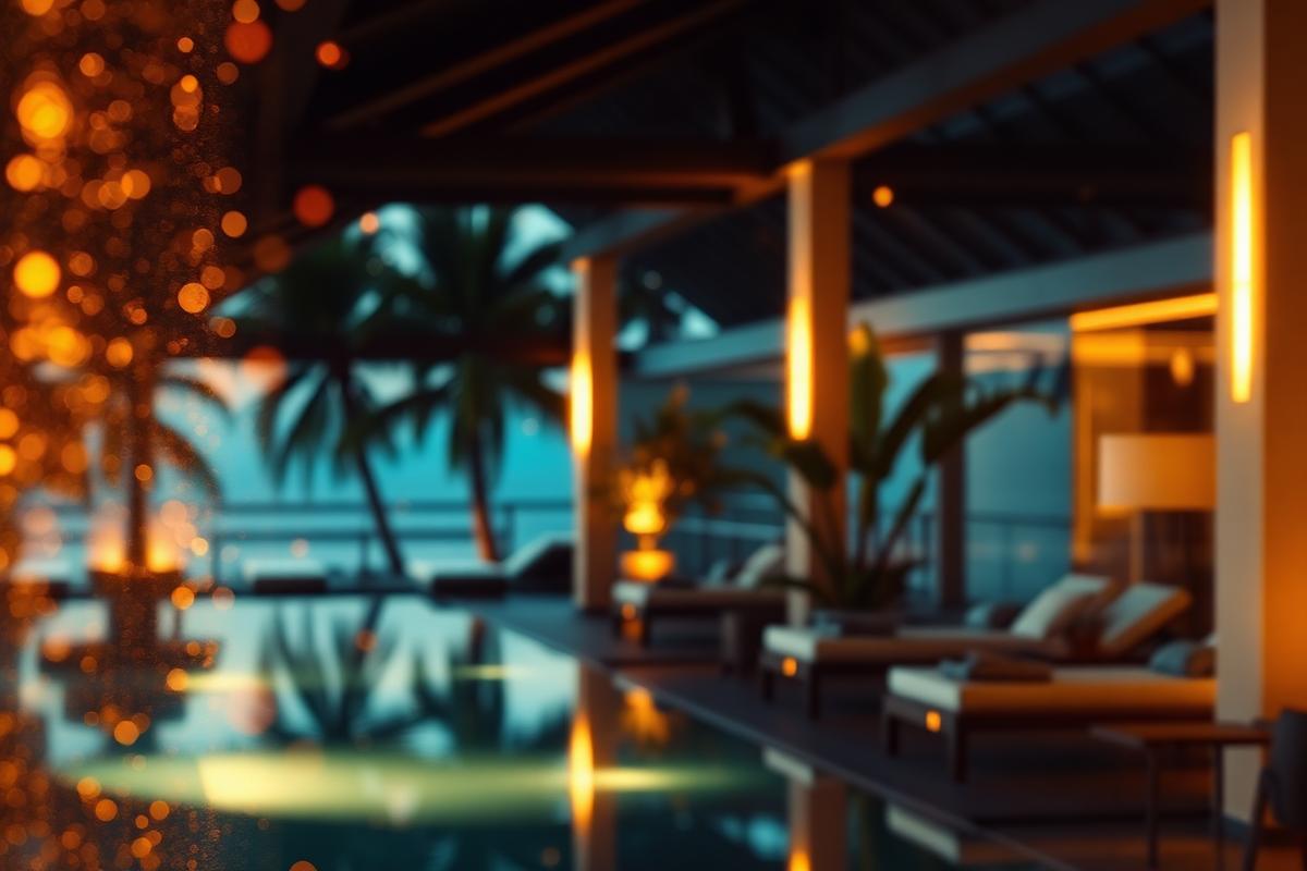 Luxury hospitality interior blended with digital light — the bridge between travel and AI